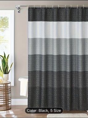 Gradient Black & Gray Striped Shower Curtain